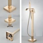 Brushed Gold Floor Mount Bathtub Faucet with Hand Shower