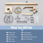 Brushed Gold Floor Mount Bathtub Faucet with Hand Shower