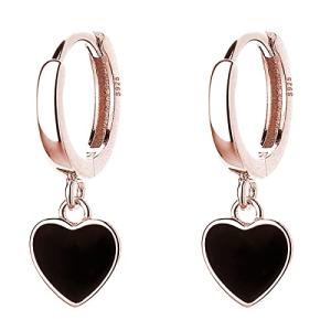 Sterling Silver Black Heart Hoop Earrings