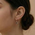 Sterling Silver Black Heart Hoop Earrings