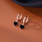 Sterling Silver Black Heart Hoop Earrings
