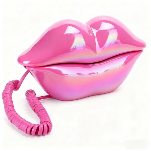 Fashionable Lip Telephone, Red Electroplating Fashionable Mouth Telephone, Flocking Retro Sexy Landline, Unique Decoration Wired Landline for Home Hotel Office