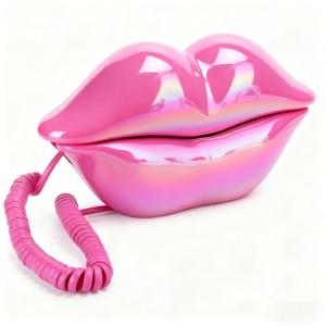 Fashionable Lip Telephone, Red Electroplating Fashionable Mouth Telephone, Flocking Retro Sexy Landline, Unique Decoration Wired Landline for Home Hotel Office