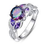 Yaresul 3.6ct Women's Round Created Rainbow Topaz Ring 925 Sterling Silver Engagement Rings for Women Bezel Setting Marquise Statement Womens Ring Size 6.5