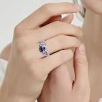 Yaresul 3.6ct Women's Round Created Rainbow Topaz Ring 925 Sterling Silver Engagement Rings for Women Bezel Setting Marquise Statement Womens Ring Size 6.5