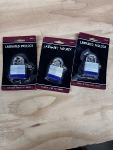 Set of 3 Unpickable 30mm Laminated Padlocks