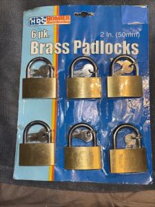 6 Pack Brass Padlocks with 3 Keys Each