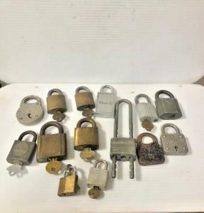 14 Vintage Padlocks with Keys - MasterLock, Yale, Eagle