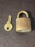 American Brass Padlock with Key - Vintage Style