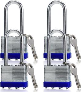 4 Pack Keyed Outdoor Padlocks with Long Shackles
