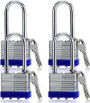 4 Pack Keyed Outdoor Padlocks with Long Shackles
