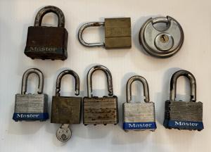 Set of 8 Vintage Master Padlocks with Key