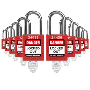 10 Red Lockout Tagout Locks Set - Keyed Different