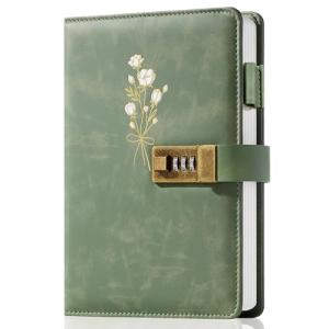 Green A5 Leather Lock Journal for Girls