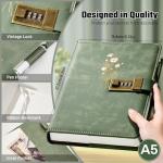 Green A5 Leather Lock Journal for Girls