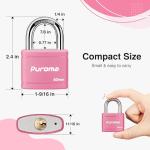 Puroma Heavy-Duty Keyed Padlock, 2 Keys, Pink