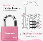 Puroma Heavy-Duty Keyed Padlock, 2 Keys, Pink