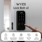 Wyze Auto-Lock Bolt v2, Fingerprint Keyless Entry Smart Lock, AI Learning Scanner with Wi-Fi Front Door Lock Deadbolt, Auto-Lock, 8 Months Battery, BHMA2, IP53, Anti-Peep Keypad, Backup Keys