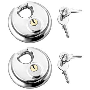 QWORK Disc Locks, 2 Pack Heavy Duty Steel Keyed Different Padlock Disc Storage Locks for Storage Unit, 3/8" Shackle