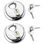 QWORK Disc Locks, 2 Pack Heavy Duty Steel Keyed Different Padlock Disc Storage Locks for Storage Unit, 3/8" Shackle
