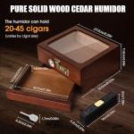 Tesonway Cigar Humidor, Cedar Wood Humidor Cigar Box, Glass Top Desktop Humidor with Front Hygrometer, Humidifier, Divider, Accessories Drawer and Combination Lock, Cigar Gifts for Men (Brown)