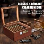 Tesonway Cigar Humidor, Cedar Wood Humidor Cigar Box, Glass Top Desktop Humidor with Front Hygrometer, Humidifier, Divider, Accessories Drawer and Combination Lock, Cigar Gifts for Men (Brown)