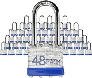 48 Pack Keyed Padlocks with Long Shackles for Sheds, Fences, and Storage