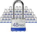 48 Pack Keyed Padlocks with Long Shackles for Sheds, Fences, and Storage