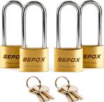 SEPOX 4-Pack Heavy-Duty Brass Padlocks, Keyed Alike