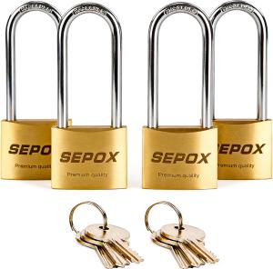 SEPOX 4-Pack Heavy-Duty Brass Padlocks, Keyed Alike