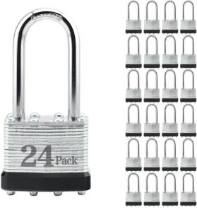 24 Long Padlocks With Matching Keys - 24 Pack