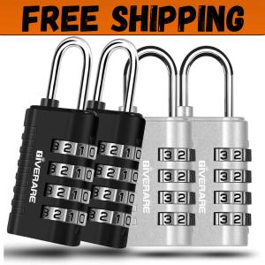 4 Pack Keyless 4-Digit Resettable Padlocks