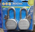 Keyed Alike Long Shackle Padlocks - 2 Pack