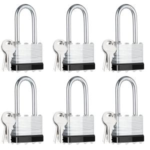 6 Pack Black Laminated Steel Padlocks with Keys
