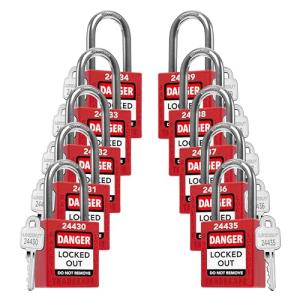 10 Red Lockout Tagout Locks Set - Keyed Different