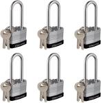 6-Pack Laminated Steel Padlocks with Long Shackles