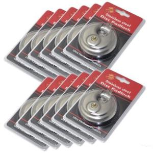 12 Pack 70mm Steel Disc Padlocks Keyed Differently
