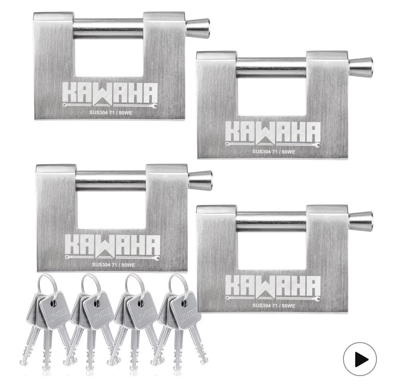 Stainless Steel D Padlock Set with Keys, 4-Pack