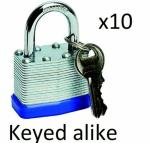 10 Pack of 40mm Keyed Alike Padlocks