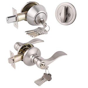 Satin Nickel Front Door Handle with Lock