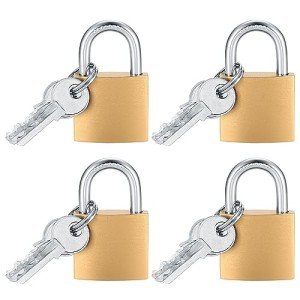 4 Pack Small Keyed Brass Padlocks for Security