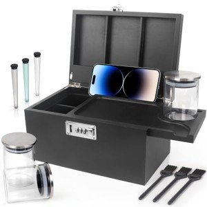 Black Bamboo Lock Box with Removable Compartment