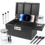 Black Bamboo Lock Box with Removable Compartment