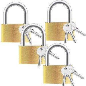 Lockwise 4-Pack Brass Keyed Padlocks with 12 Keys