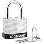 RookMad Keyed Padlocks, Laminated Steel Padlock, Keyed Alike Locks with Same Keys, PE Plastic Hoop, The Lead Content of This Pad Lock complies with CA65, 5 Pack