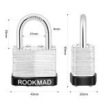 RookMad Keyed Padlocks, Laminated Steel Padlock, Keyed Alike Locks with Same Keys, PE Plastic Hoop, The Lead Content of This Pad Lock complies with CA65, 5 Pack