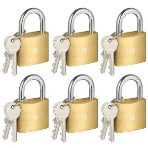 6-Pack Keyed Padlock Set - Waterproof Brass Locks