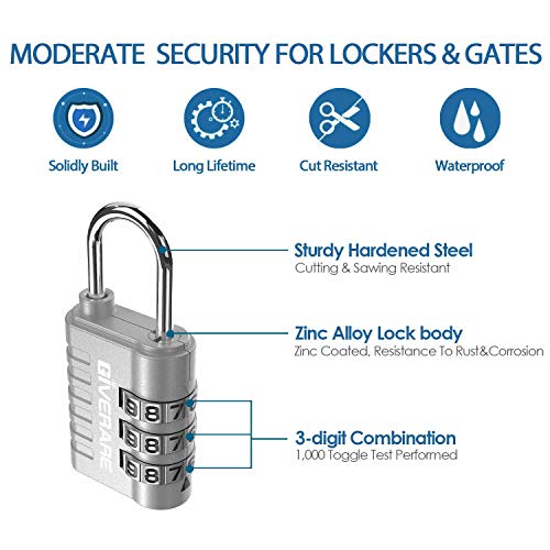 GIVERARE 3-Digit Combination Lock (8 Pack) - Silver