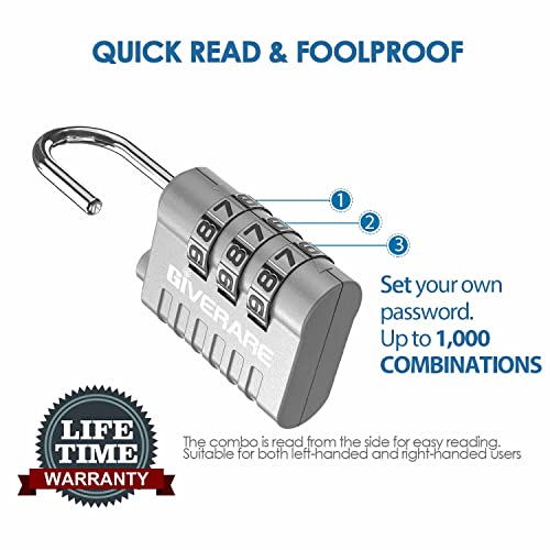 GIVERARE 3-Digit Combination Lock (8 Pack) - Silver