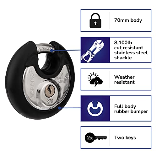 BRINKS 70mm Stainless Steel Keyed Discus Padlock - Black